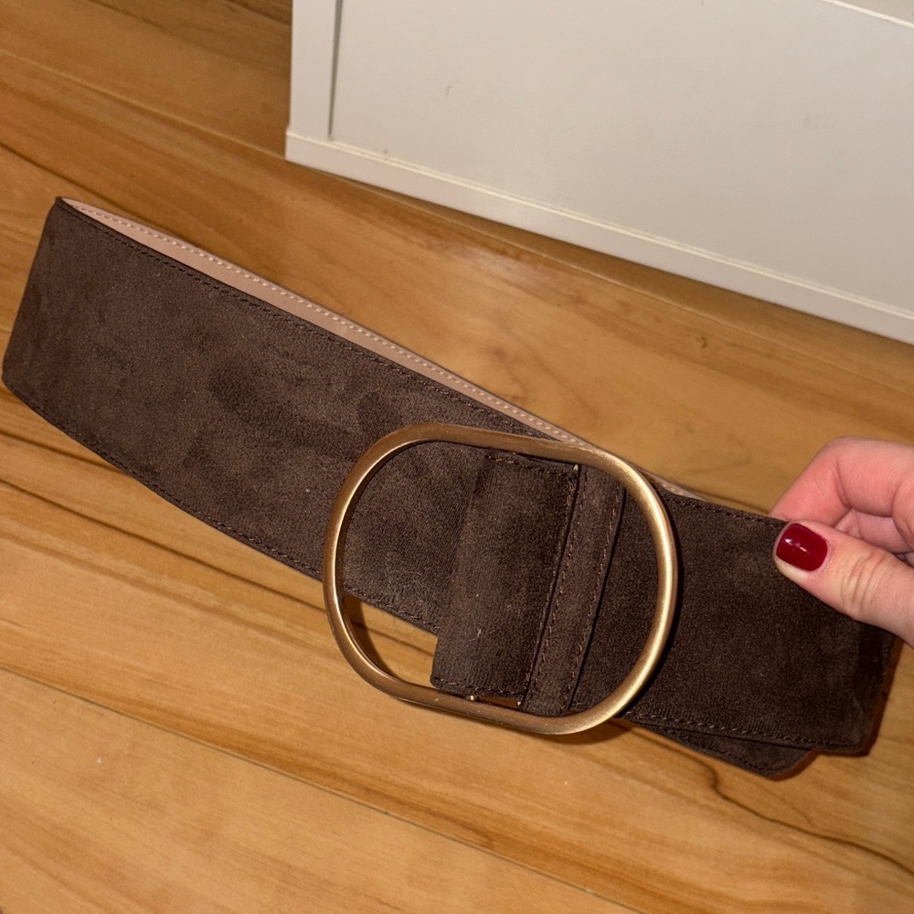 Brown Suede Belt with Gold Buckle